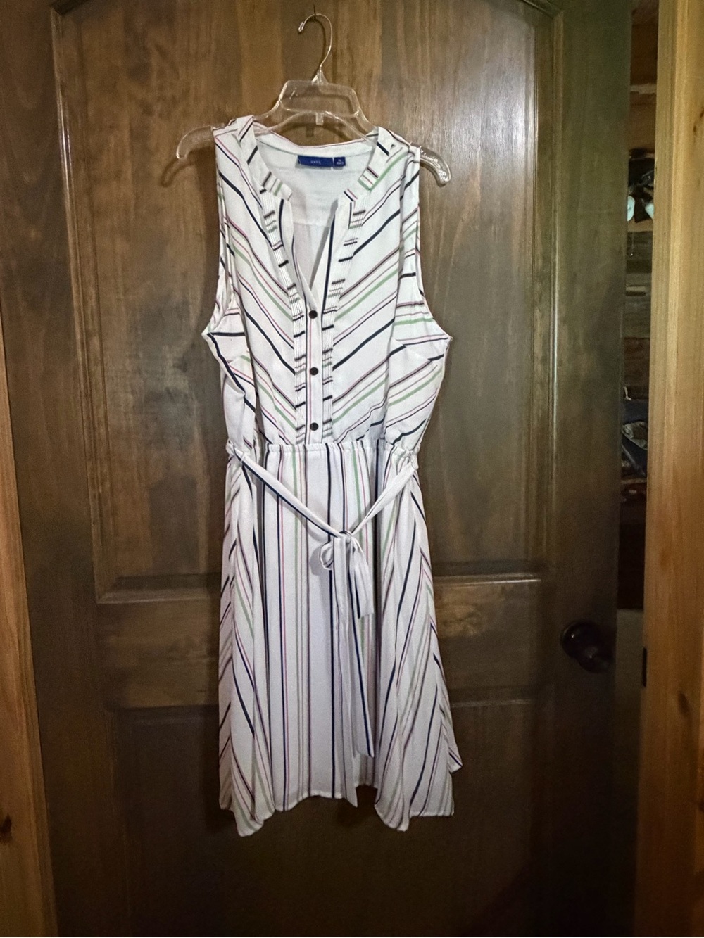 Apt. 9 Sleeveless White Striped Midi Dress with Tie Waist